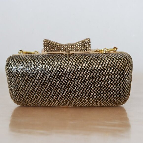 Urban Expressions Handbags - Urban Expressions Gold and Black Clutch with Crossbody Chain